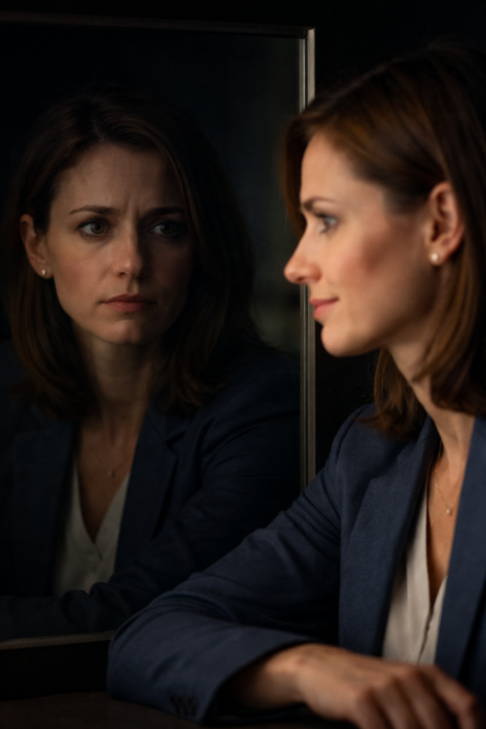 reflexo no espelho representando dúvida interna e síndrome do impostor