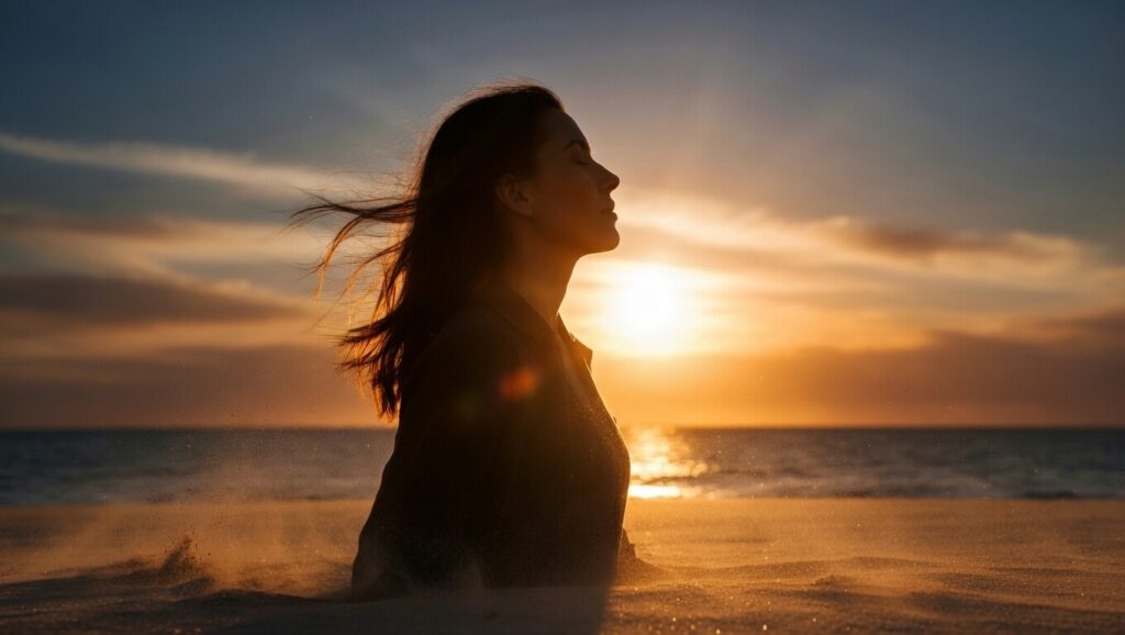 Mulher caminhando ao amanhecer representando o recomeço após atravessar o cansaço existencial e encontrar nova identidade