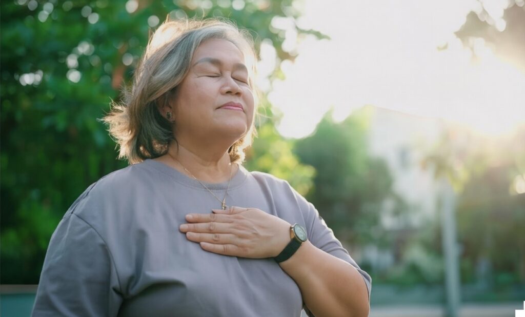 Pessoa em ambiente tranquilo representando equilíbrio emocional e bem-estar interior desenvolvidos com regulação emocional