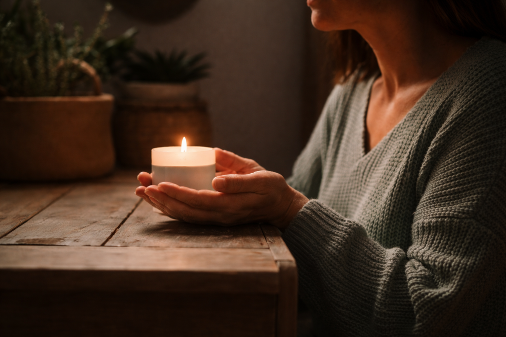 mãos femininas em momento de pausa representando escuta da intuição feminina