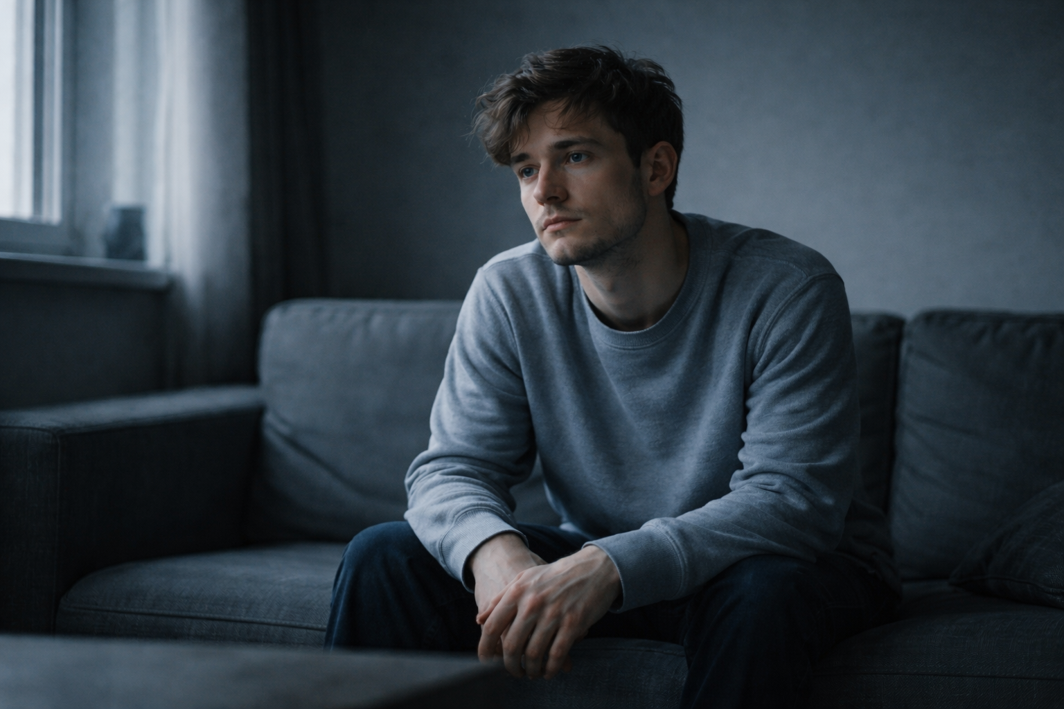 pessoa sozinha refletindo sobre relacionamento kármico e padrões emocionais não resolvidos