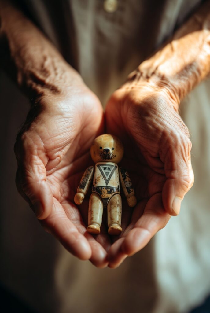  mãos adultas segurando objeto da infância simbolizando padrões emocionais de trauma de infancia na vida adulta
